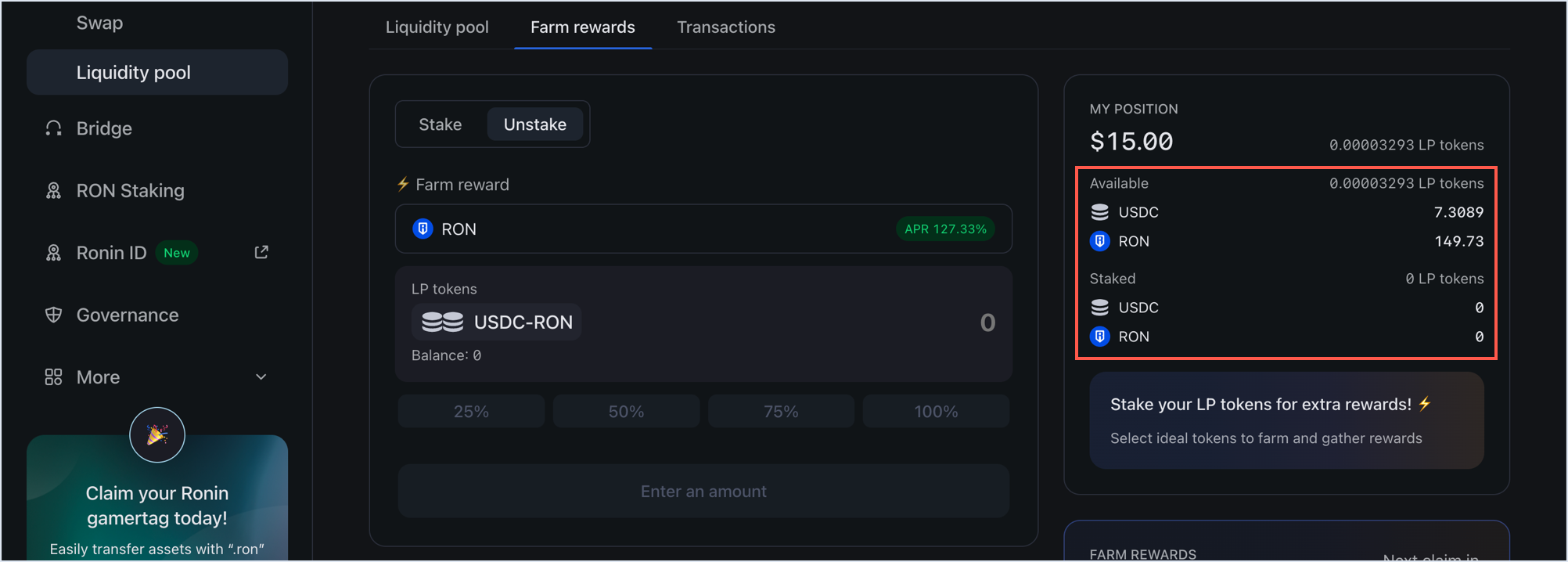 Position after unstaking